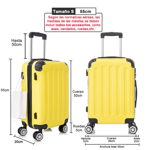 Mala de Cabine ABS 55x40x20cm 44L - 20 Polegadas Amarelo - Marina