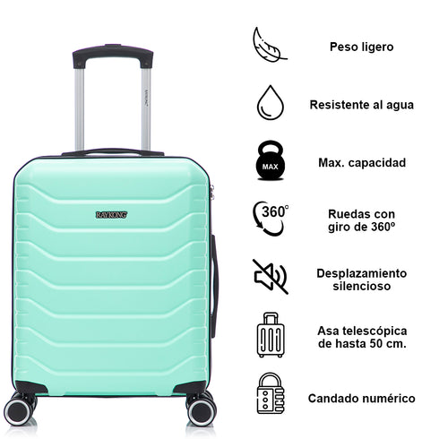 Conjunto de 3 Malas|Necessaire 29x35x16.50cm|Mala de Cabine ABS+PC 55x40x20cm|Média Expansível 20kg-23kg - 66x45x27.50-30cm | Menta