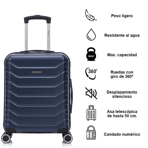Conjunto de 4 Malas ABS+PC|Necessaire 29cm|Cabine 55x40x20cm|Média Expansível 20kg-23kg - 66x45x27.50-30cm|Grande Expansível 23kg-25kg - 75x49x31-33.50cm | Azul Marinho