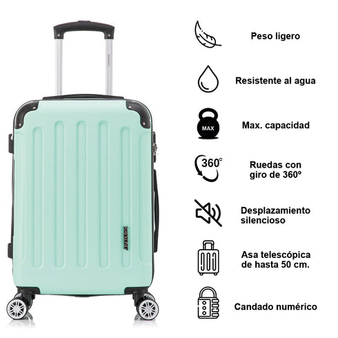 RAYKONG Maleta Mediana ABS 66x43x25cm | 71L | 24 Pulgadas | hasta 23kg semirígidas - Menta