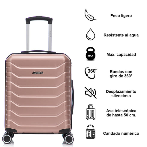 Conjunto de 3 Malas|Necessaire 29x35x16.50cm|Mala de Cabine ABS+PC 55x40x20cm|Média Expansível 20kg-23kg - 66x45x27.50-30cm | Rosa Dourado