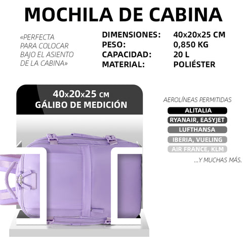Mochila de viagem de cabine expansível dos anos 90 para Ryanair 40x25x20-25cm, com bolsa para sapatilhas, mochila casual