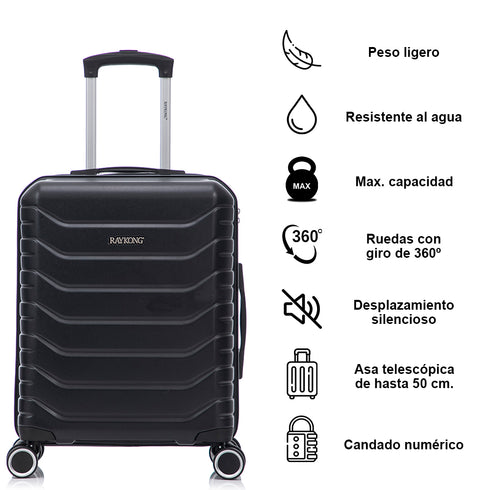 Conjunto de 4 Malas ABS+PC|Necessaire 29cm|Cabine 55x40x20cm|Média Expansível 20kg-23kg - 66x45x27.50-30cm|Grande Expansível 23kg-25kg - 75x49x31-33.50cm | Preto