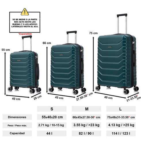 Raykong Conjunto de malas 3 peças | Mala de cabine 55cm | Média Expansível 65cm | Grande Expansível 75cm - Watt (Verde)