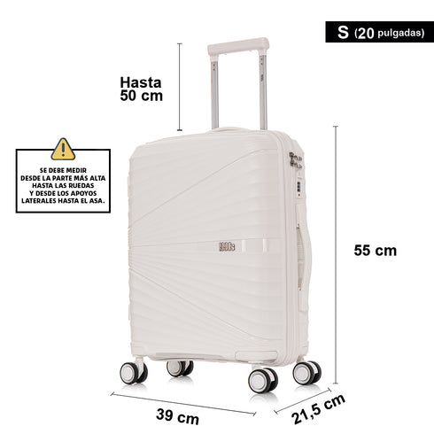 Mala de cabine 55x39x21.5 cm (46L) Polipropileno - Cadeado Embutido - 20 Polegadas - Branco - Chocolate