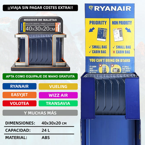 Mala de Cabine ABS 40x30x20(24L) | Capacidade Máxima | Bagagem de Mão com Rodas Desmontáveis para Ryanair | Vueling | EasyJet - Azul Marinho
