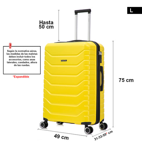 RAYKONG Mala de Viagem Grande Expansível ABS+Policarbonato 75x49x31cm - 33.50cm Estendido | 114L - 123L | 28 Polegadas | 25kg semirrígidas cadeado de combinação - Amarelo