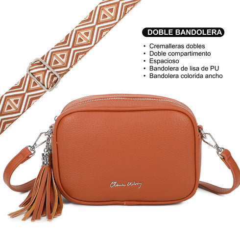 Bolsa de ombro pequena para mulher em pele PU, dois compartimentos e duas alças, mala de tiracolo em pele sintética, presente original para mulher - Castanho