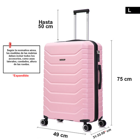 RAYKONG Mala Grande Expansível ABS+Policarbonato 75x49x31cm - 33.50cm Estendido | 114L - 123L | 28 Polegadas | 25kg semirrígida cadeado combinação - Rosa Claro