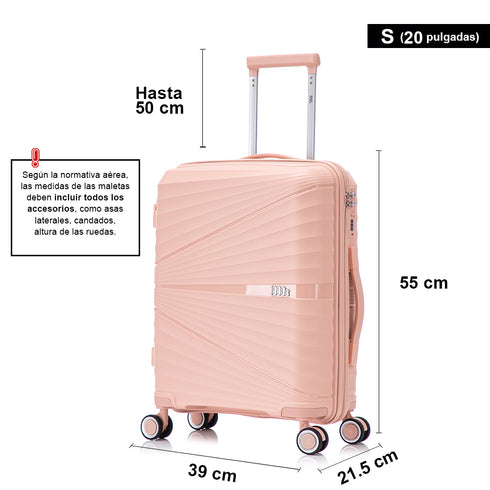 Mala de cabine 55x39x21.5 cm (46L) Polipropileno - Cadeado Integrado - 20 Polegadas - Rosa Claro - Choco