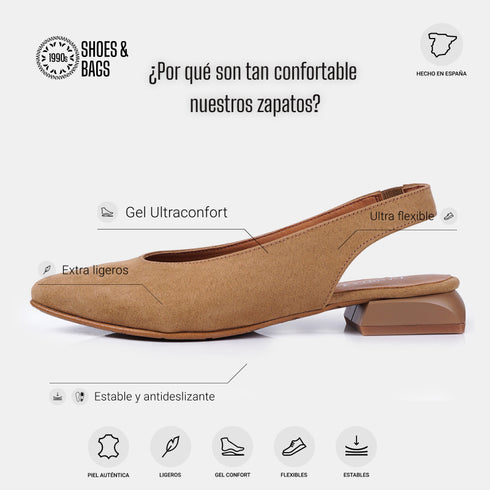 Sapatos rasos de pele para mulher castanhos Beatriz