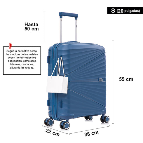 Mala de cabine 55x39x21.5 cm (46L) Polipropileno - Cadeado Embutido - 20 Polegadas - Azul-marinho - Chocolate