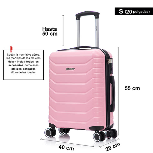 RAYKONG Mala de Cabine 55x40x20cm Policarbonato (40L) semirrígida Trolley Pequeno Bagagem de Mão 4 Rodas giratórias a 360º Fecho Numérico-Rosa
