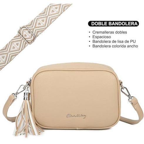 Bolsa a tiracolo pequena de PU para mulher com duas alças tiracolo, bolsa tiracolo PU – Castanho-acinzentado