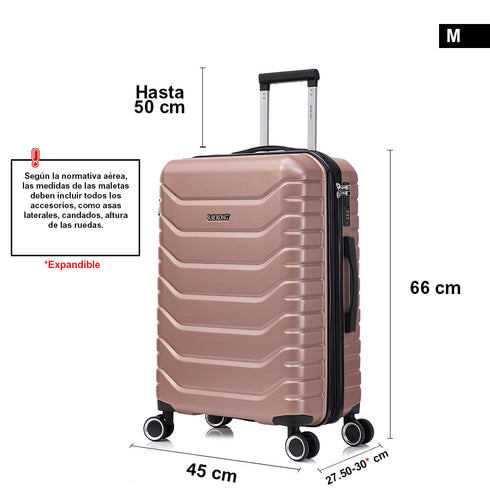 RAYKONG Mala Média Expansível ABS+Policarbonato 66x45x27.50cm - 30cm Expandida | 82L - 90L | 24 Polegadas | 23kg semirrígida cadeado de combinação - Rosa Dourado