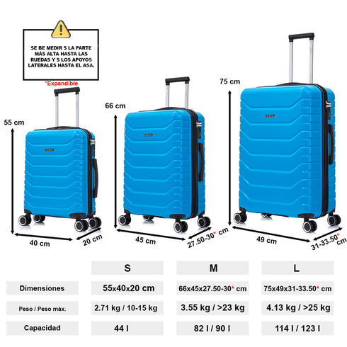 Raykong Conjunto de malas de 3 peças | Mala de Cabine 55cm | Média Expansível 65cm | Grande Expansível 75cm - Watt (Turquesa)