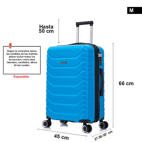 RAYKONG Mala Média Expansível ABS+Policarbonato 66x45x27.50cm - 30cm Expandida | 82L - 90L | 24 Polegadas | 23kg semirrígida cadeado de combinação - Turquesa