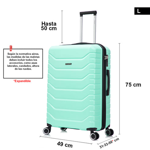 RAYKONG Mala Grande Expansível ABS+Policarbonato 75x49x31cm - 33.50cm Estendida | 114L - 123L | 28 Polegadas | 25kg semirrígidas cadeado de combinação - Menta