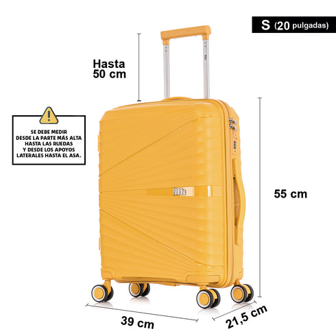 Mala de cabine 55x39x21.5 cm (46L) Polipropileno - Cadeado Integrado - 20 Polegadas - Amarelo - Chocolate