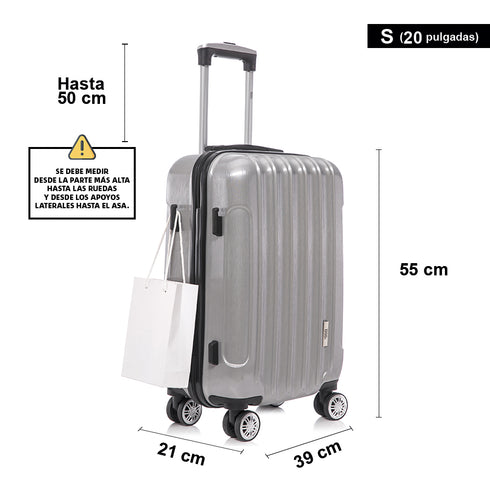 Maleta Cabina 55x39x21cm Policarbonato 45L - 20 Pulgadas Plateada - Seda