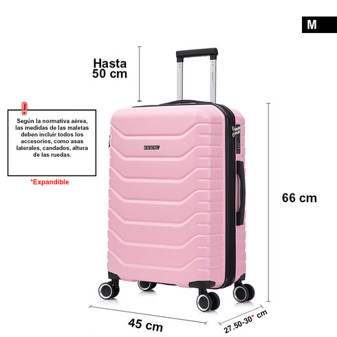 RAYKONG Mala Média Expansível ABS+Policarbonato 66x45x27.50cm - 30cm Expandida | 82L - 90L | 24 Polegadas | 23kg semirrígida cadeado de combinação - Rosa Claro