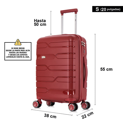 Mala de cabine 55x38x22 cm (44L) Polipropileno - Cadeado Embutido - 20 Polegadas - Bordeaux - Bass