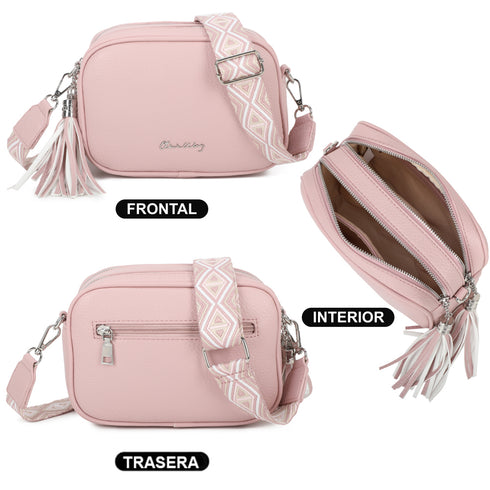 Mala tiracolo pequena de couro PU para mulher, dois compartimentos e duas alças, mala de ombro em pele sintética, presente original para mulher - Rosa