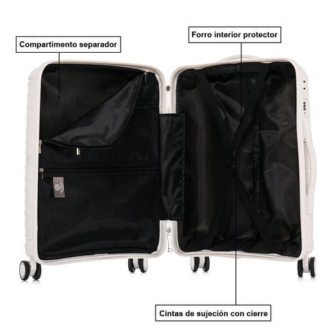 Mala de cabine 55x39x21.5 cm (46L) Polipropileno - Cadeado Embutido - 20 Polegadas - Branco - Chocolate