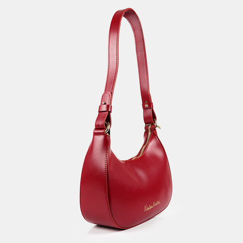 Bolso de hombro para mujer de piel saffiano con bandolera larga rojo Maribel