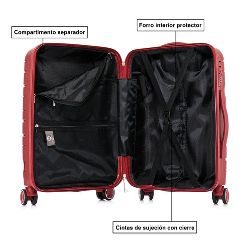 Mala de cabine 55x38x22 cm (44L) Polipropileno - Cadeado Embutido - 20 Polegadas - Bordeaux - Bass