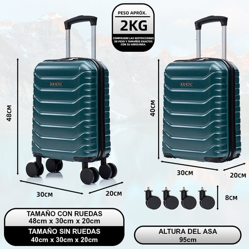 Mala de Cabine ABS 40x30x20(24L)| Capacidade Máxima| Bagagem de Mão com Rodas Removíveis para Ryanair | Vueling | EasyJet - Verde