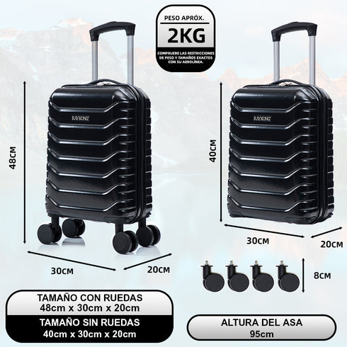 Mala de Cabine ABS 40x30x20 (24L) | Capacidade Máxima | Bagagem de Mão com Rodas Destacáveis para Ryanair | Vueling | EasyJet - Preto