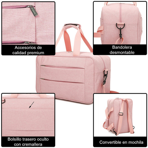 Raykong Mala de Cabine Conversível em Mochila 40x20x25cm Ryanair 10kg Bagagem de Mão Mala de Cabine Vueling Rosa