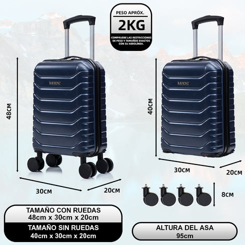 Mala de Cabine ABS 40x30x20(24L) | Capacidade Máxima | Bagagem de Mão com Rodas Desmontáveis para Ryanair | Vueling | EasyJet - Azul Marinho