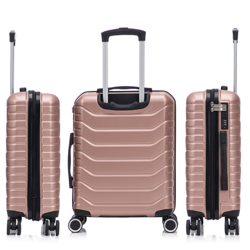 RAYKONG Maleta de Cabina 55x40x20cm Policarbonato (40L) semirígida Trolley pequeño Equipaje de Mano 4 Ruedas giratorios a 360º Cierre numérico- Rosadorado