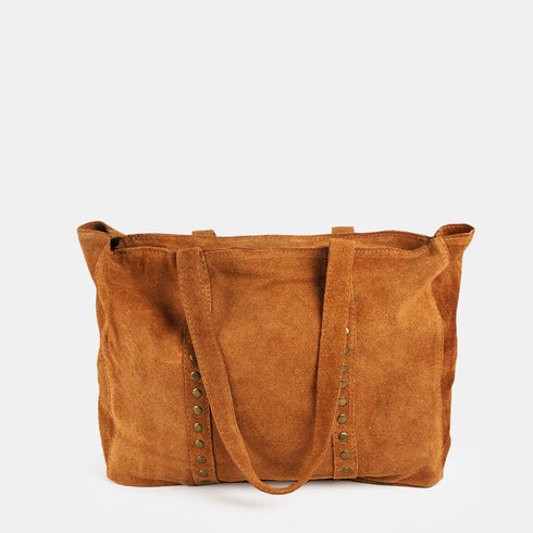 Mala shopper de senhora em pele para personalizar com tachas castanha-escura Alexandra