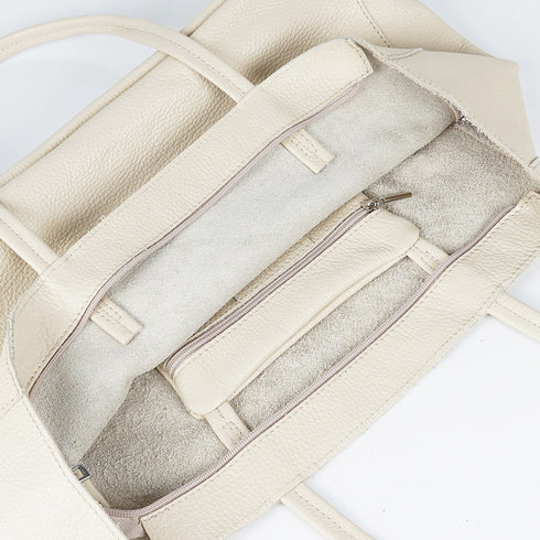 Mala shopper de pele bege para senhora, personalizável, modelo Luna