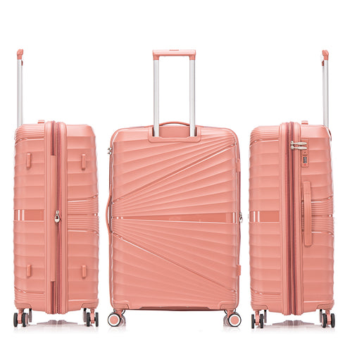 Juego de maletas PP Rígida 3 piezas|Maleta Cabina 55cm|Maleta Mediana extensible 65cm|Maleta Grande Extensible 75cm|Choco Rosa