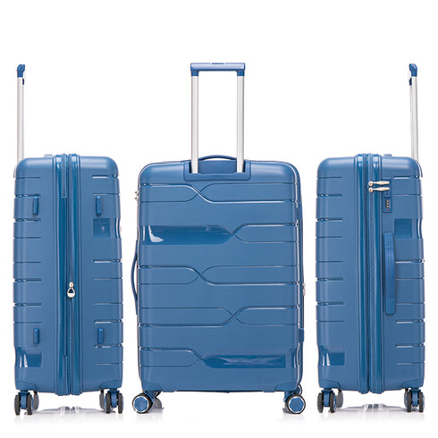 Juego de maletas PP Rígida 3 piezas|Maleta Cabina 55cm|Maleta Mediana 65cm Expandible |Maleta Grande 75cm Expandible |Bass Azul
