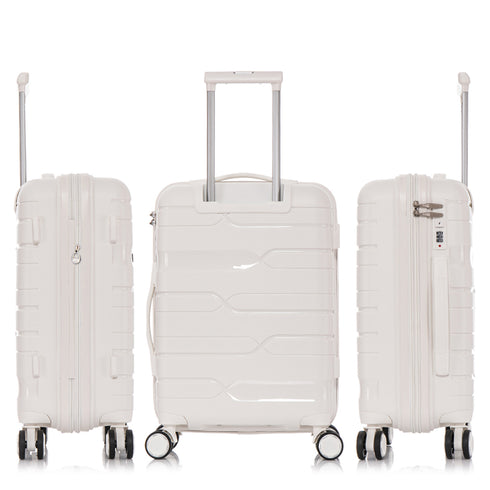 Juego de maletas PP Rígida 3 piezas|Maleta Cabina 55cm|Maleta Mediana 65cm Expandible |Maleta Grande 75cm Expandible |Bass Blanco