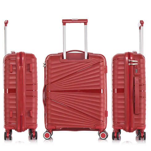 Juego de maletas PP Rígida 3 piezas|Maleta Cabina 55cm|Maleta Mediana extensible 65cm|Maleta Grande Extensible 75cm|Choco Rojo