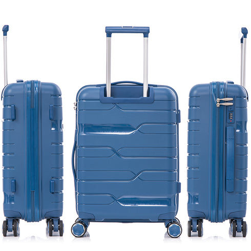 Juego de maletas PP Rígida 3 piezas|Maleta Cabina 55cm|Maleta Mediana 65cm Expandible |Maleta Grande 75cm Expandible |Bass Azul