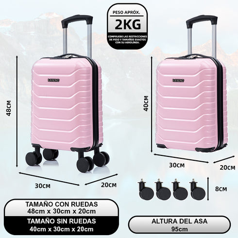 Mala de Cabine ABS 40x30x20(24L) | Capacidade Máxima | Bagagem de Mão com Rodas Destacáveis para Ryanair | Vueling | EasyJet - Rosa Claro