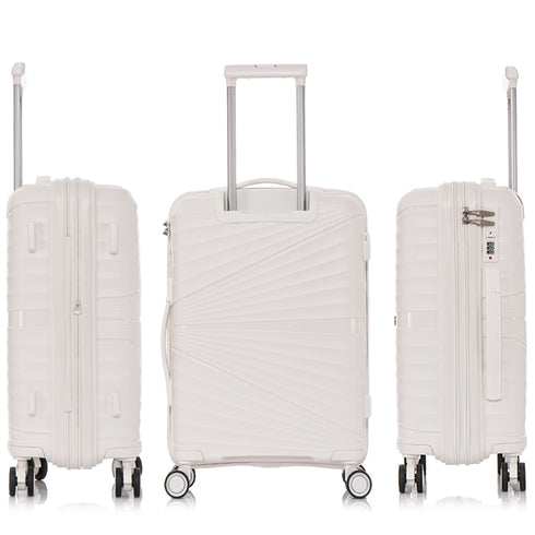 Juego de maletas PP Rígida 3 piezas|Maleta Cabina 55cm|Maleta Mediana extensible 65cm|Maleta Grande Extensible 75cm|Choco Blanco