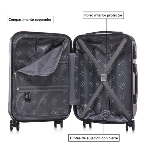 1990s Juego de Maletas Policarbonato Rígida 3 Piezas|Maleta Cabina 55cm|Maleta Mediana 68cm|Neceser 29cm|Negro