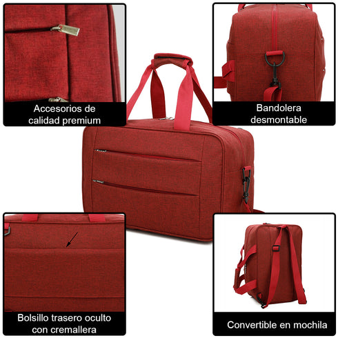 Mochila de cabine convertível Raykong 40x20x25cm Ryanair 10kg mala de cabine Vueling vermelha