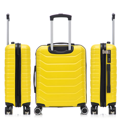 RAYKONG Mala de Cabine 55x40x20cm Policarbonato (40L) semirrígida Trolley pequeno Bagagem de Mão 4 Rodas giratórias a 360º Fecho numérico - Amarelo