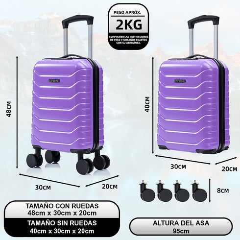 Mala de Cabine ABS 40x30x20 (24L) | Capacidade Máxima | Bagagem de Mão com Rodas Destacáveis para Ryanair | Vueling | EasyJet - Roxo