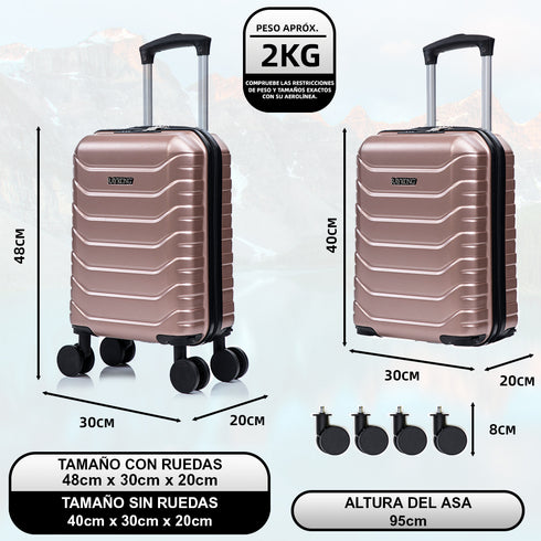 Mala de Cabine ABS 40x30x20(24L)| Capacidade Máxima| Bagagem de Mão com Rodas Removíveis para Ryanair | Vueling | EasyJet - Rosa Dourado