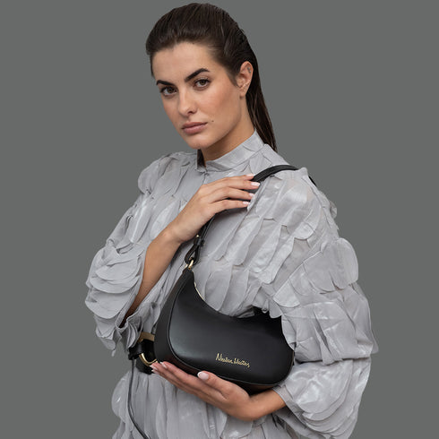 Bolso de hombro para mujer de piel saffiano con bandolera larga negro Maribel